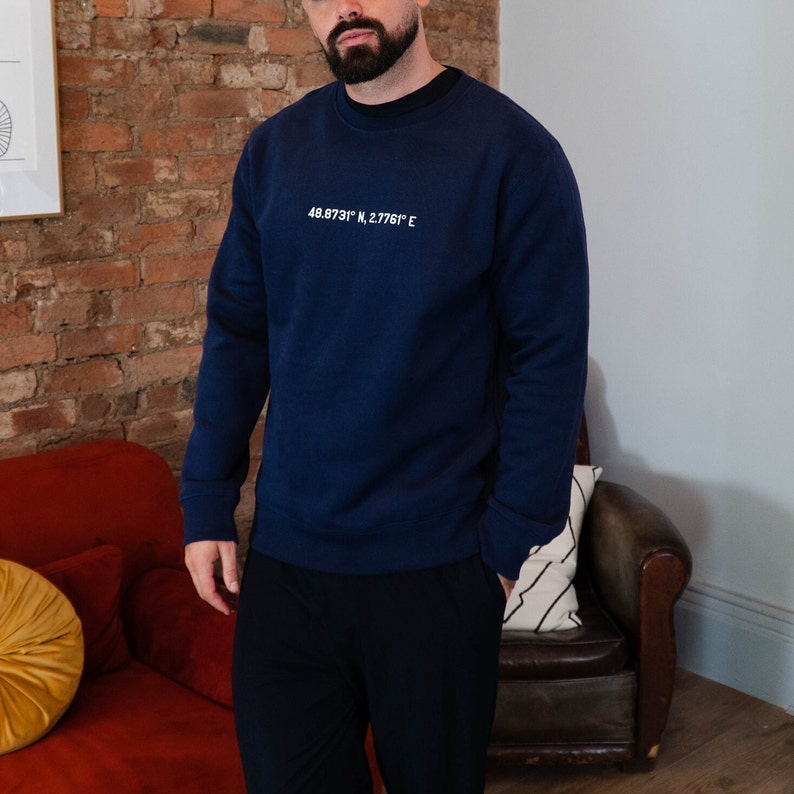 Custom Longitude and Latitude Location Embroidered Sweatshirt Hoodie