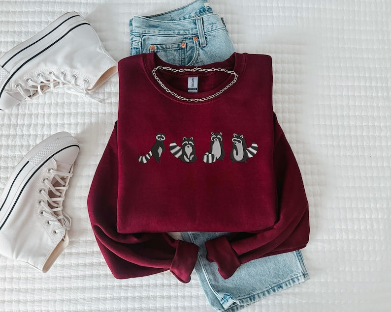 Embroidered Raccoon Sweatshirt Cute Raccoons Sweater Raccoon Crewneck Raccoon Gifts Racoon Sweat Shirt Feral But Cute Racoon Gift 1762848874496.jpg