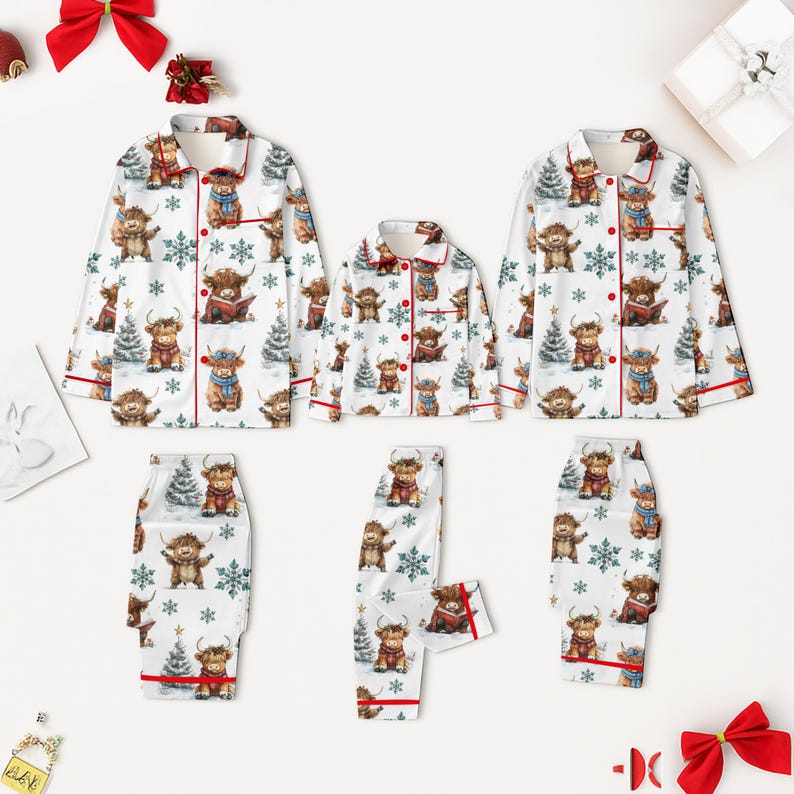 Christmas Highland Cow Pajamas Set Cute Christmas Cow Pajamas Western Christmas Gift Holiday Family Pajamas Highland Cow Kids Pjs Set 1763974441906.jpg