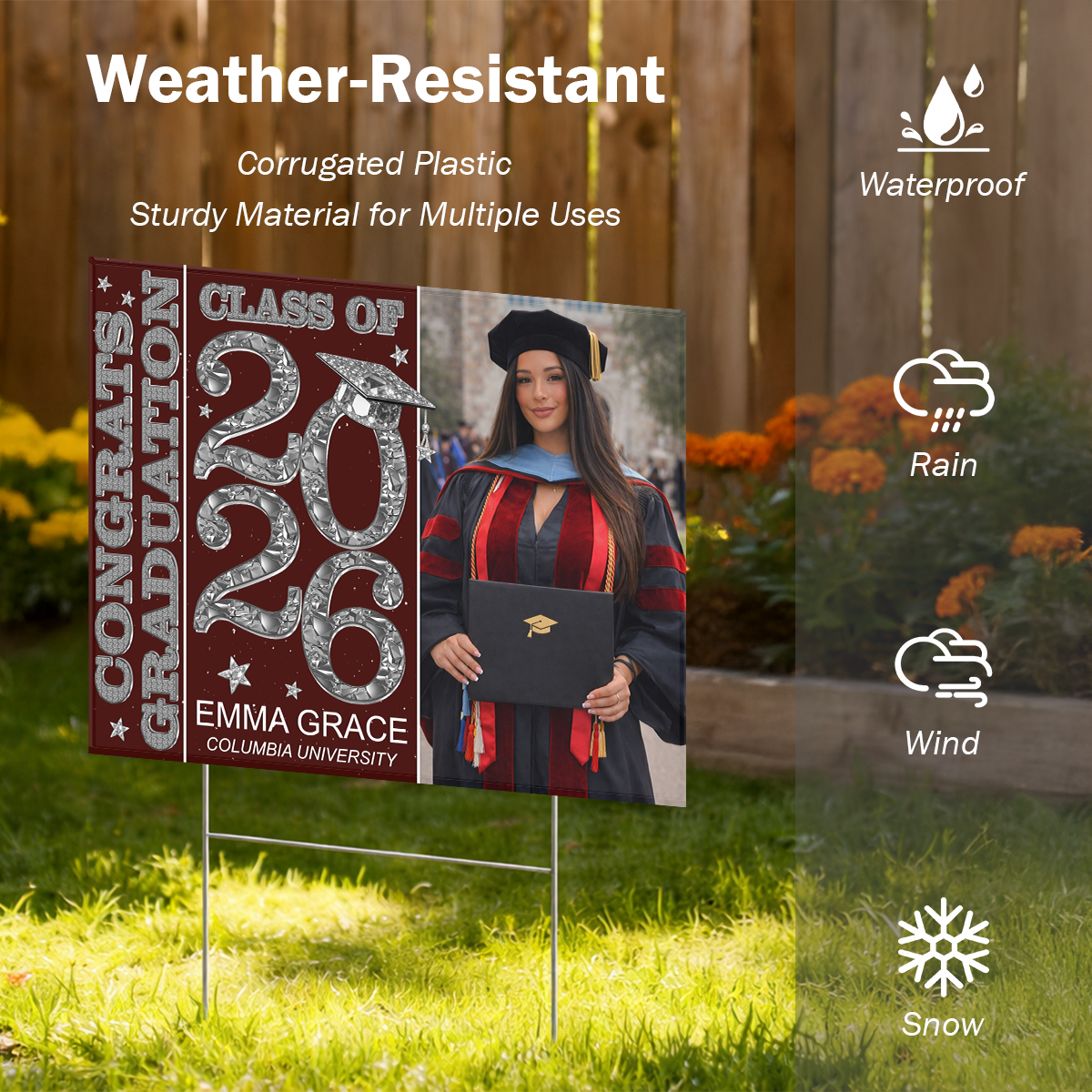 Diamond Graduation Photo Yard Sign - Class Of 2026 - Personalized Lawn Sign