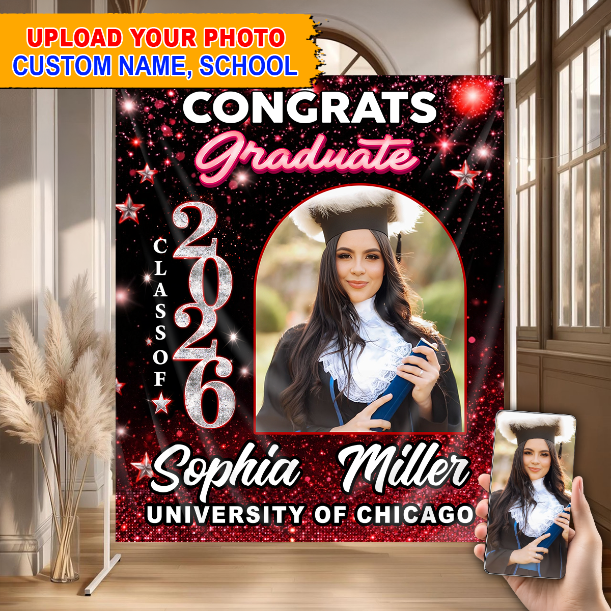 Grad Party Photo Shine Personalized Graduation Backdrop