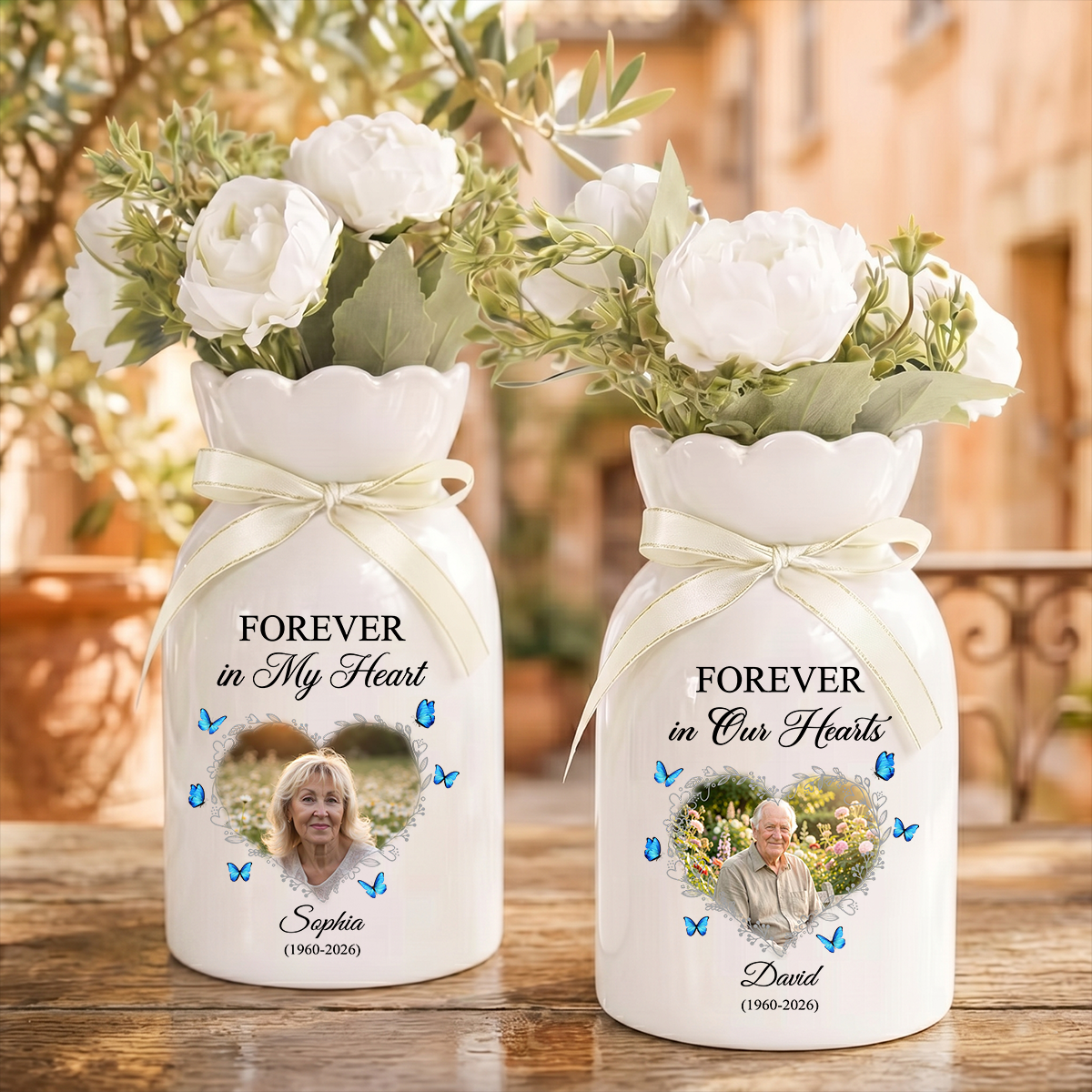 Memorial Photo - Personalized Ribbon Tie Flower Vase