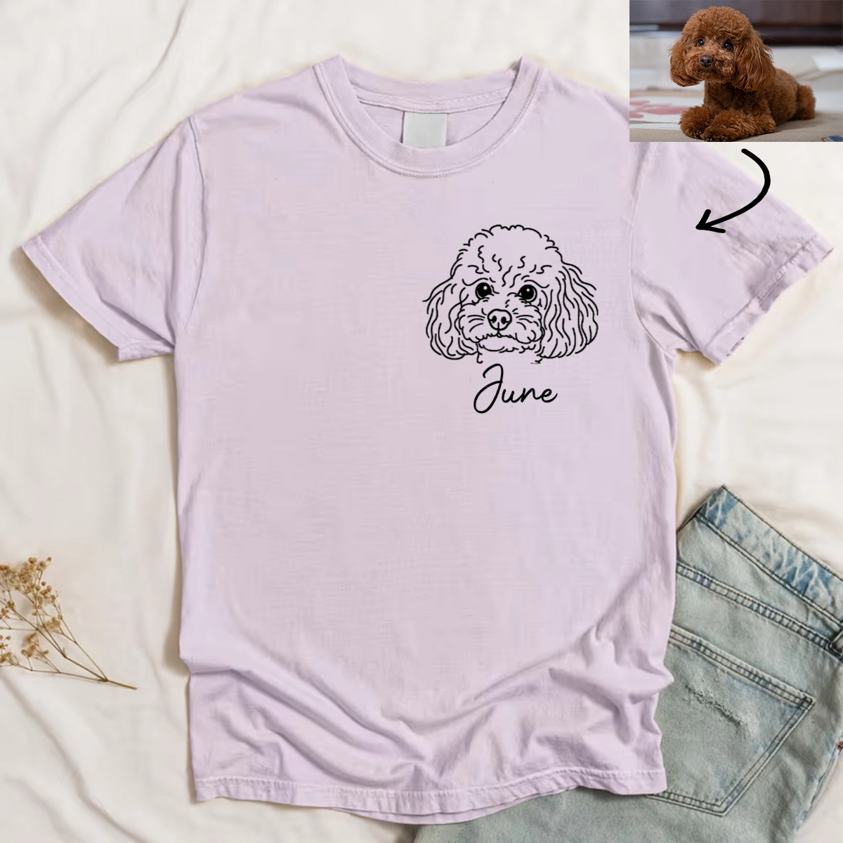 Custom Dog Portrait Comfort Colors Tshirt, Line art Dog Ears - Personalized Shirt