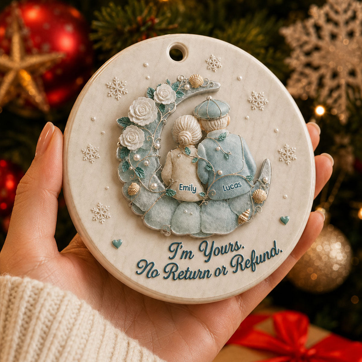 Growing Old Together Couple Sea Glass Vibe Ornament - Real 3D Ceramic Ornament