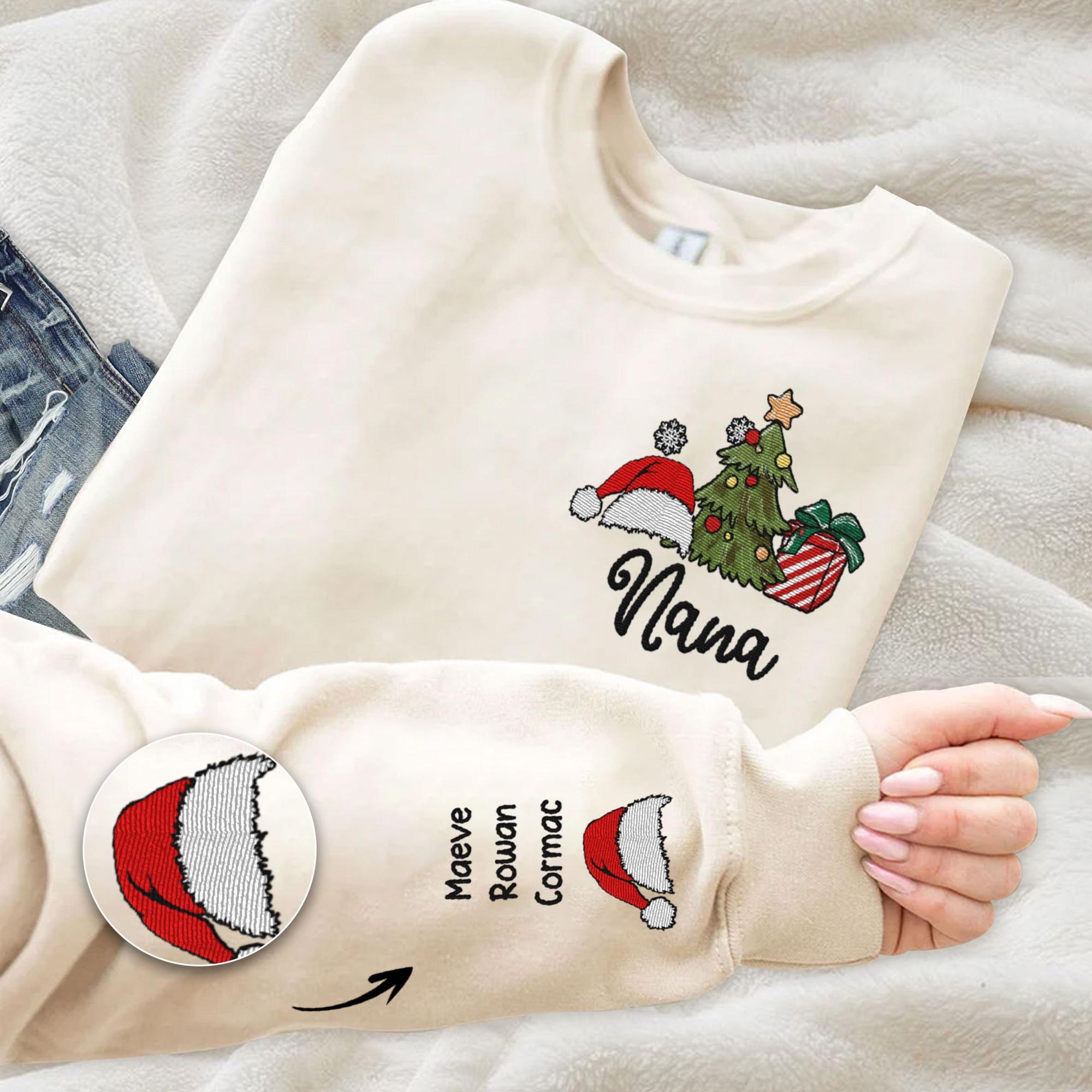Personalized Grandma Embroidered Sweatshirt, Custom Christmas Nana Sweatshirt and Grandkids Names On Sleeve, Christmas Gift for Mom, Nana 2_ff875228-f60c-4b07-bc74-f50be2feaa52.jpg