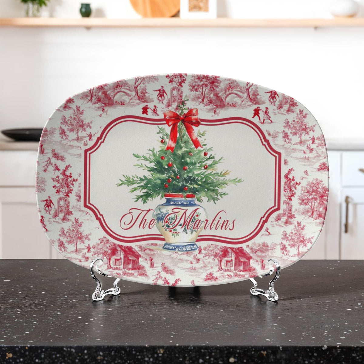 Personalized Red Toile Christmas Platter, Holiday Serving Tray, Custom Family Name, Festive Dinnerware, Chinoiserie Platter, Hostess Gift 377369d0-72a9-4fc8-8d0e-f982a86b21c0-5.jpg