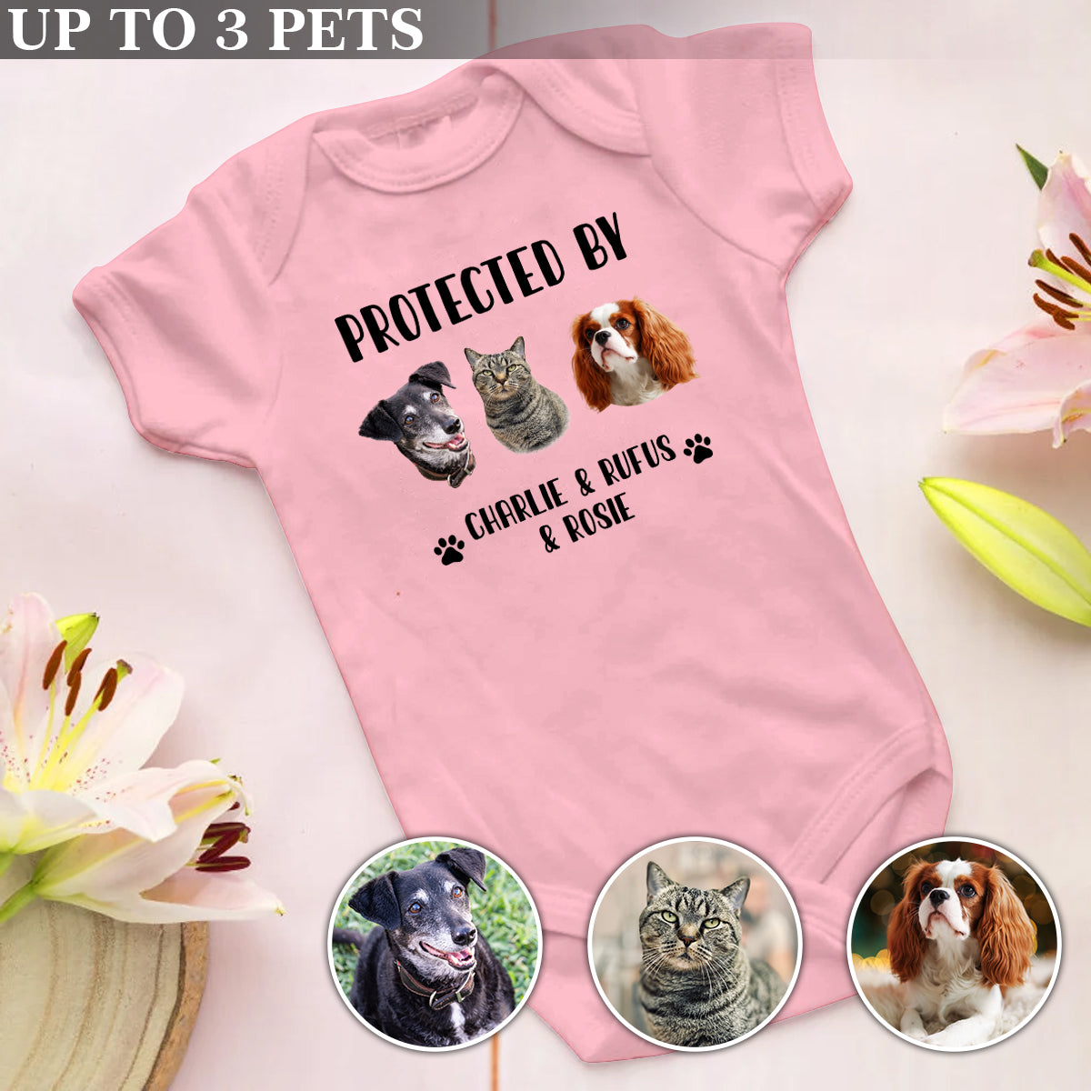 Protected By Pets - Personalized Onesie