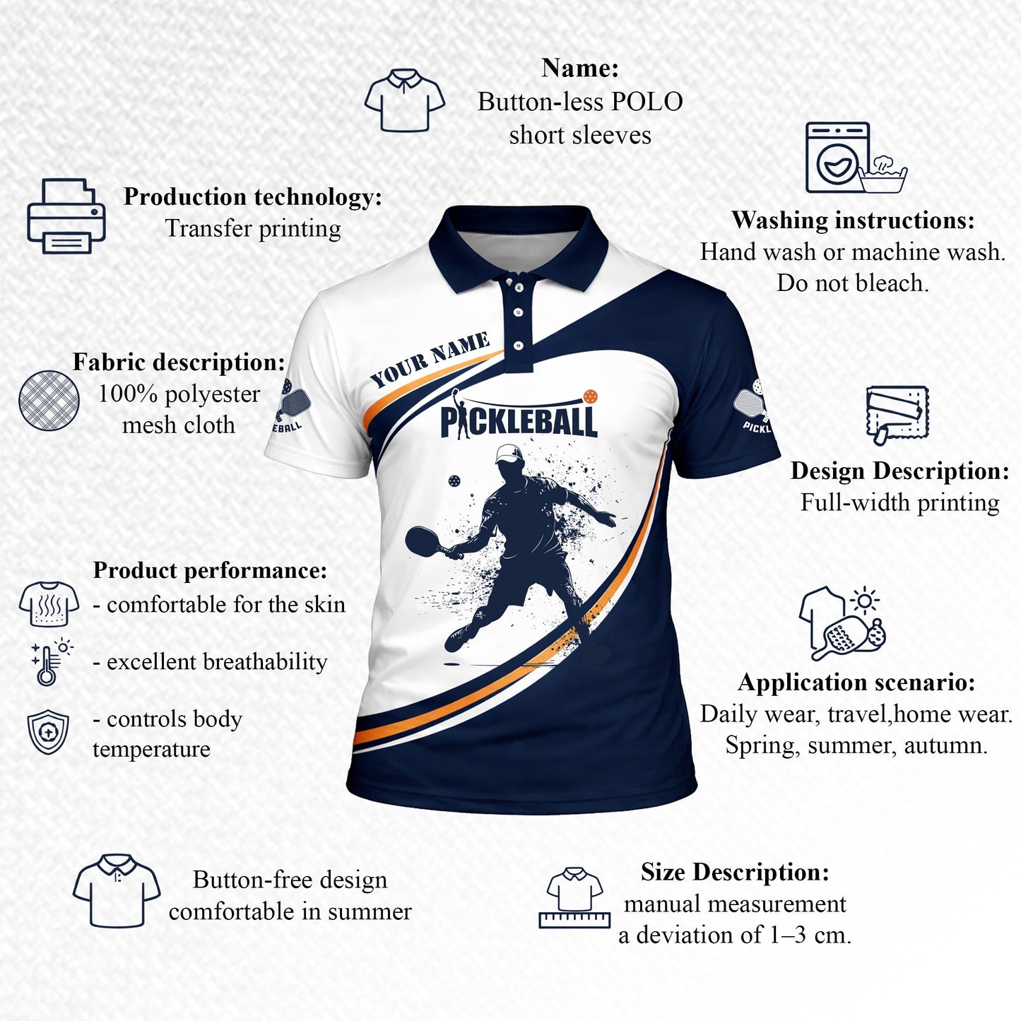 Custom Pickleball Polo Shirt Personalized Name All Over Print Performance Sports Shirt for Men Women