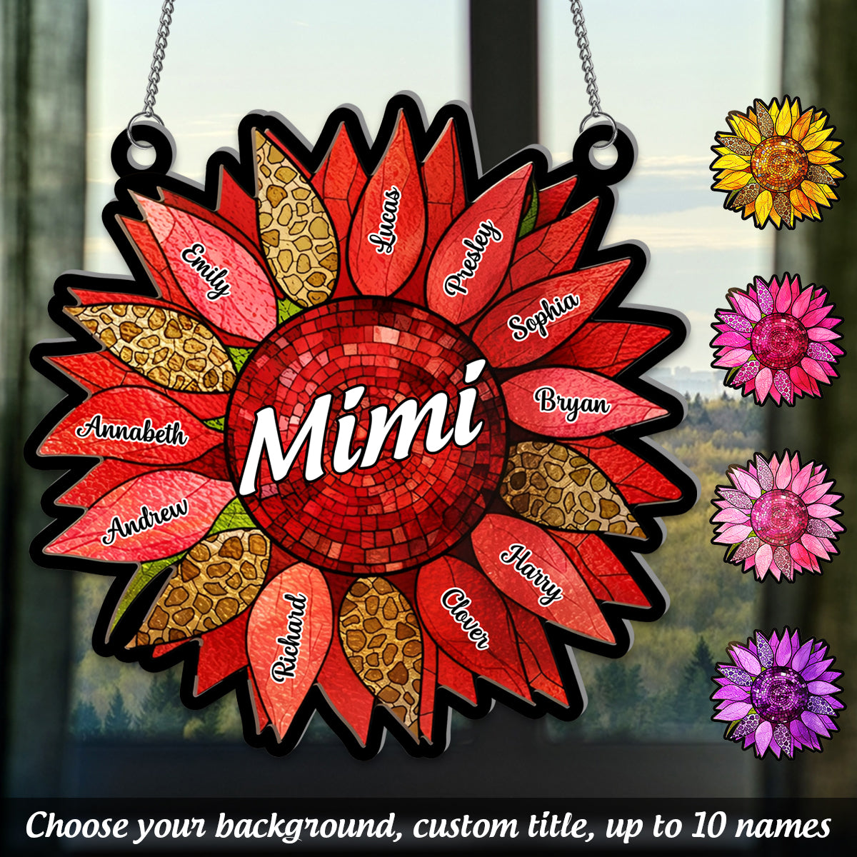 Personalized Sunflower Suncatcher Custom Grandma Name & Kids Names Gift