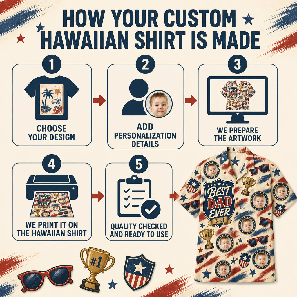 Best Dad Ever Face Medallion Hawaiian Shirt - How it is made