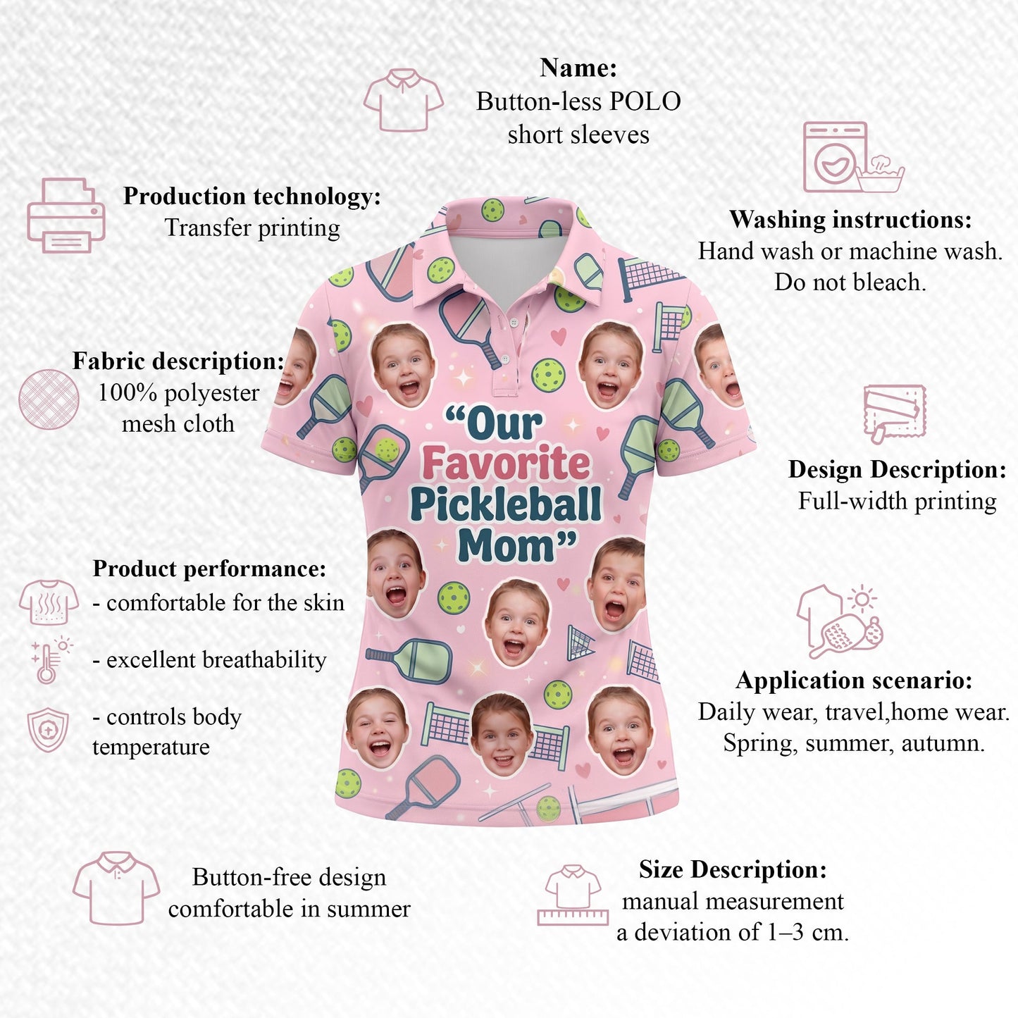 Our Favorite Pickleball Mom Custom Kids Face Polo Pink