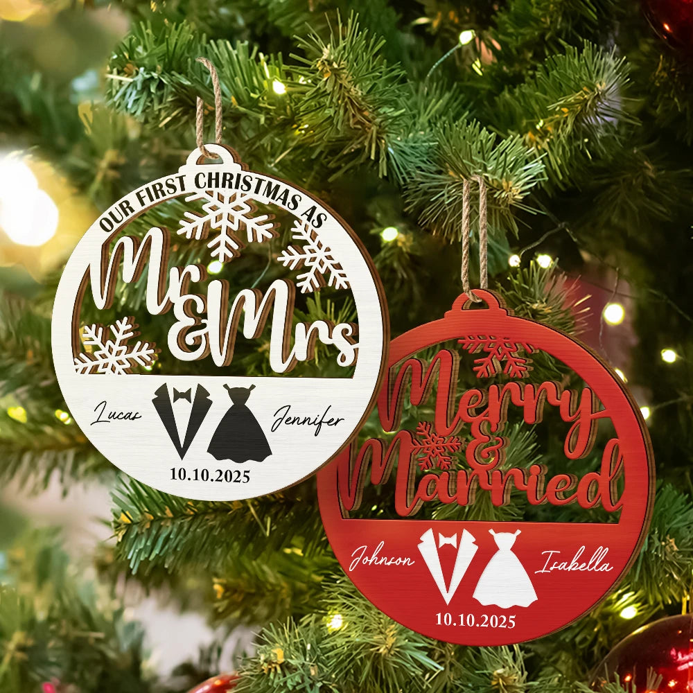 First Christmas Couple Merry & Married - Personalized Custom Shaped Wooden Ornament 581374e3-f872-4c59-a5a7-3e94021bc658-AT1754-CIN3607-MK-5.jfif