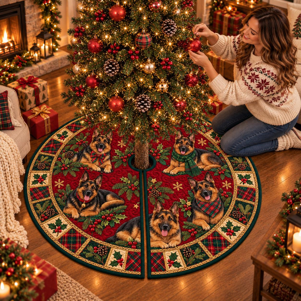 Quilted German Shepherd Christmas Tree Skirt – Red & Green Plaid Holiday Decor, Festive Tree Base Cover, Christmas Gift for Dog Lovers 59e6d947-e524-4e6c-816d-df483d10dc02-3.jpg