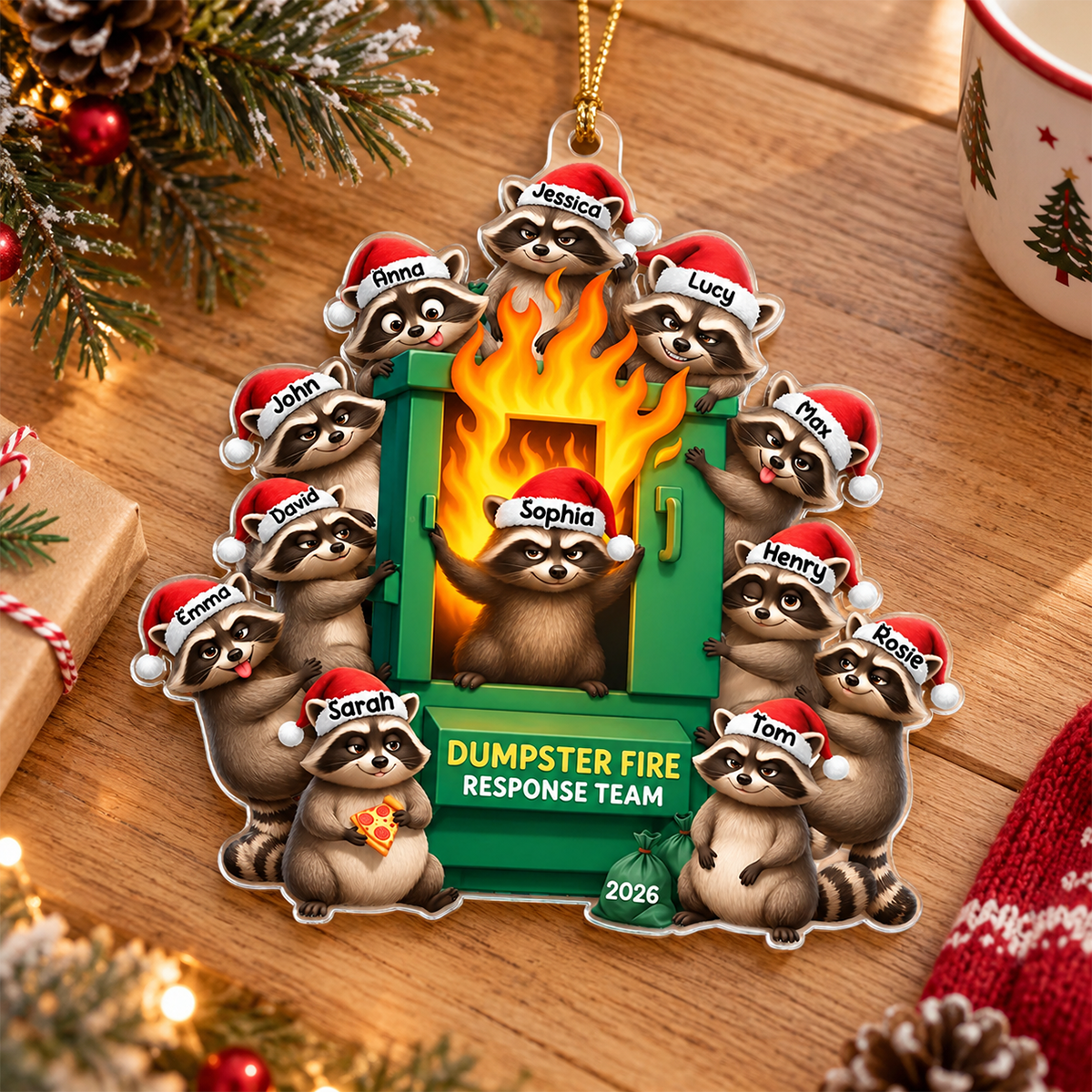 Cunning Raccoon Office Chaos Dumpster Fire Response Team - Personalized Acrylic Ornament