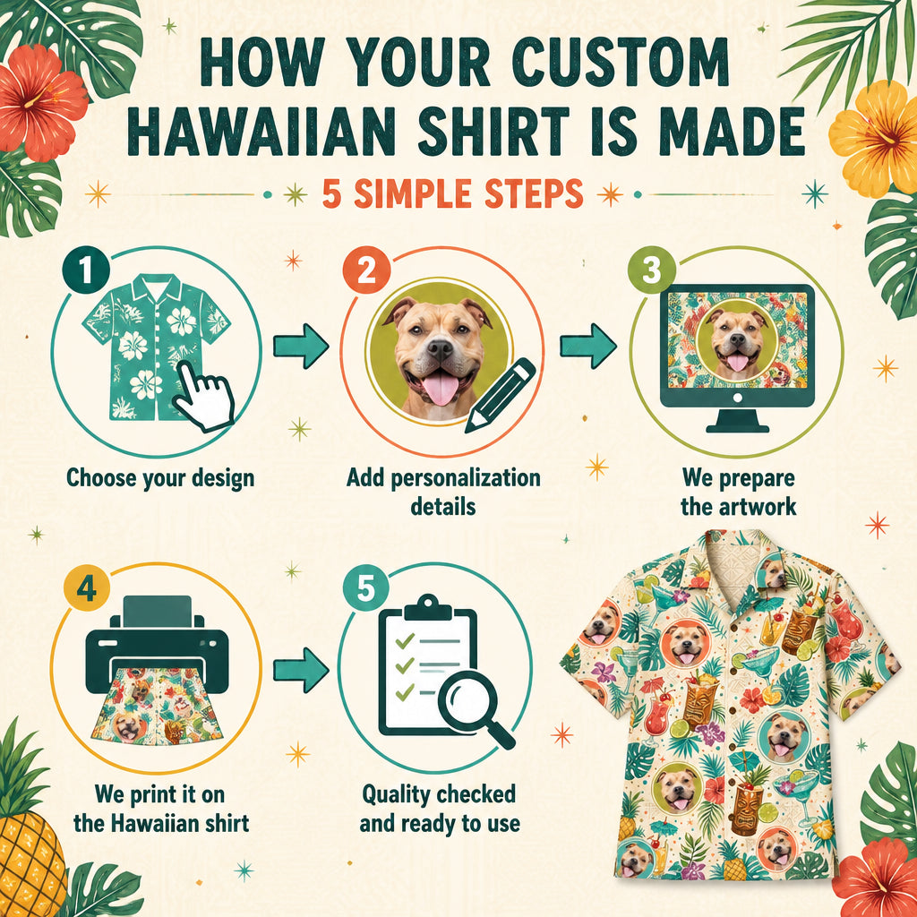 Custom Tiki Cocktails Pet Face Hawaiian Shirt - How it is made