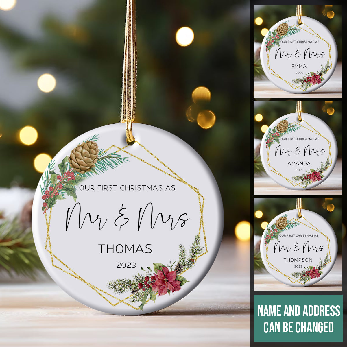 Poinsettia Christmas Flower Married - Personalized Ornament - Christmas Gift 60.1.jpg