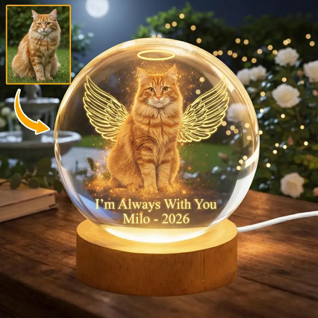 Personalized Pet Angel Memorial Light - Crystal Ball Night Light