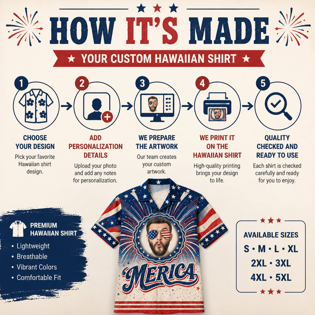 ’Merica Face Photo Hawaiian Shirt - How it is made