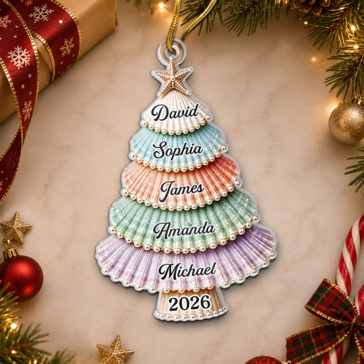 Custom Shell Acrylic Ornament - Personalized Christmas Birthday Gifts For Mom, Dad, Brother, Sister - Gathered With Grateful Hearts 91d176e3-0980-4648-856c-52bb5940e975-banner-5.jpeg