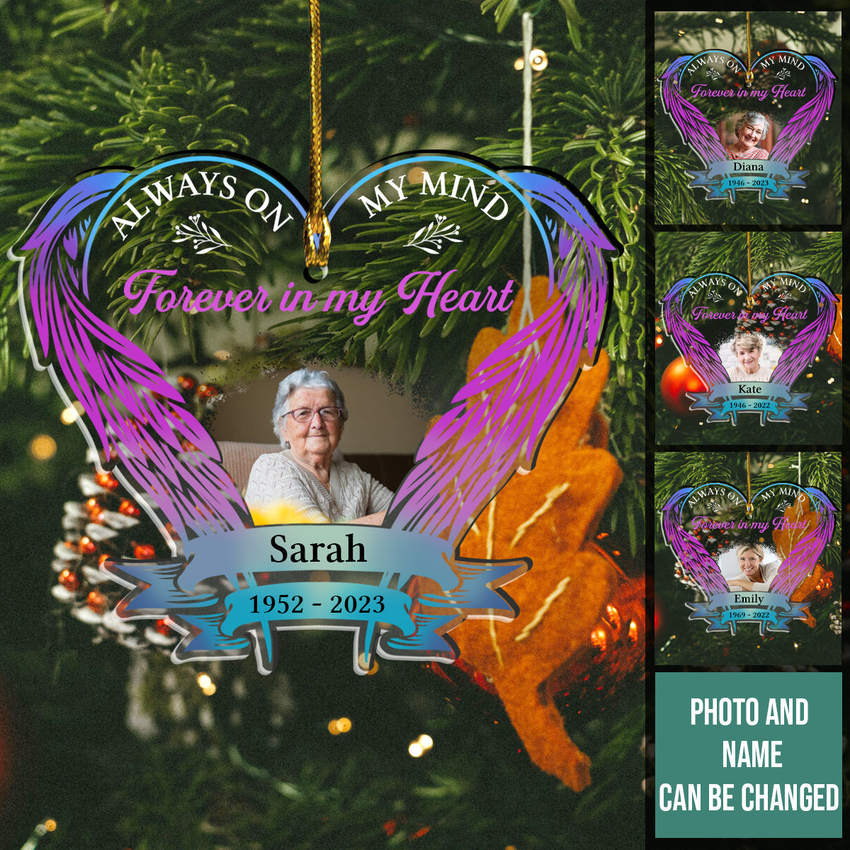 Always On My Mind Forever In My Heart Heaven Wings Custom Photo - Personalized Ornament - Memorial Gift For Family, Christmas Gift BANNER_1_e77348f2-3056-453b-9d5e-cb59d7525403.jpg