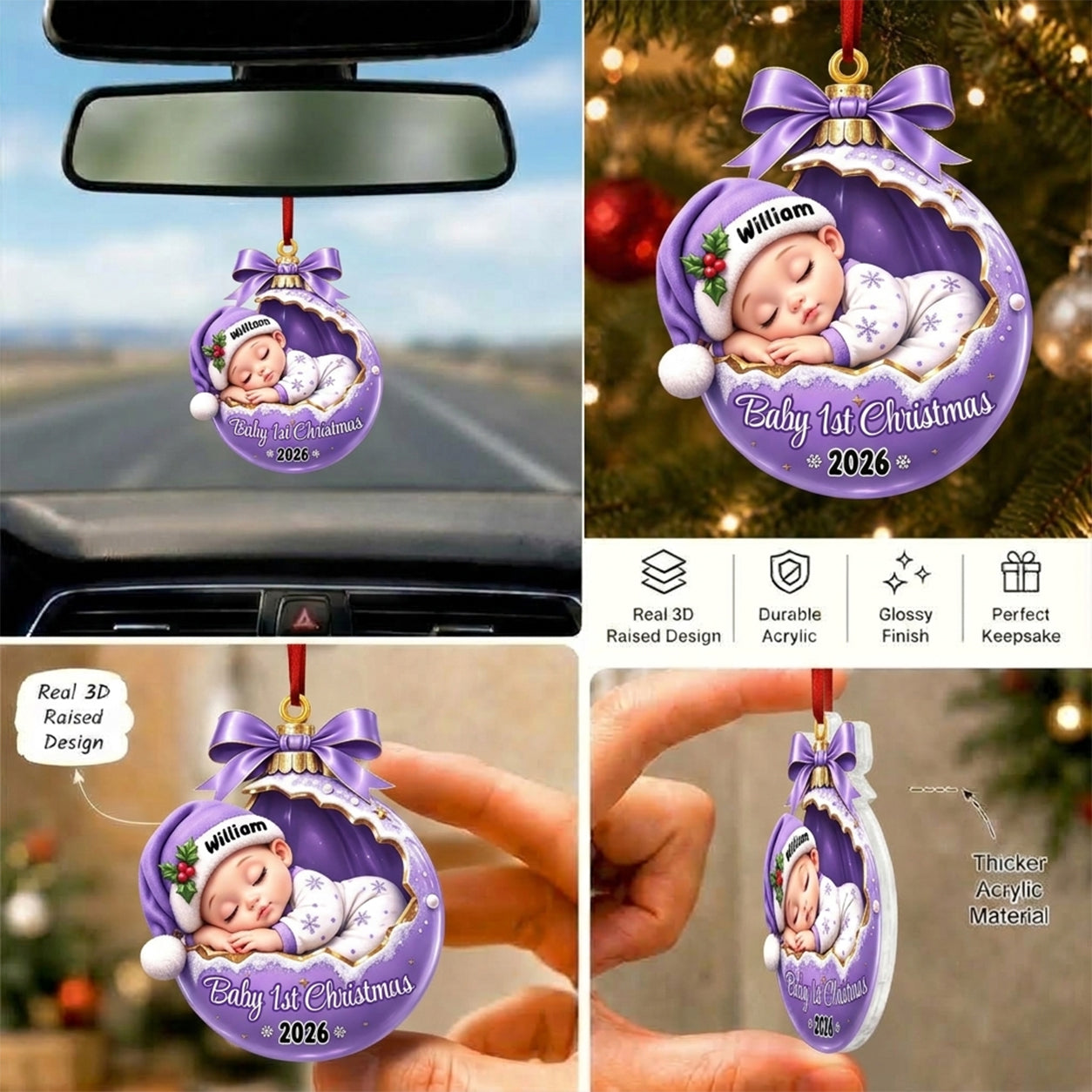 Sleeping Baby Christmas Love 2026 - Real 3D Raised Ornament