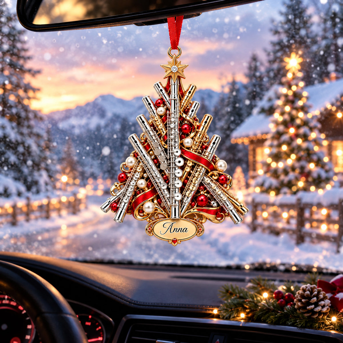 Personalized Flute Christmas Ornament, Custom Name Flutist Tree Decor