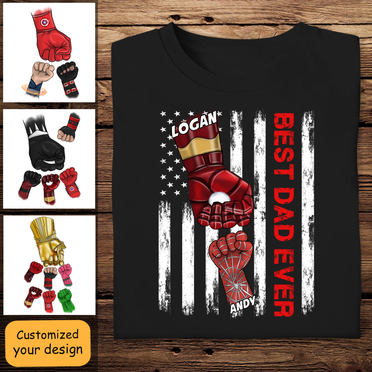 Best Dad Ever Superhero American Fist Bump - Personalized Apparel - Gift For Father, Dad, Father's Day, Birthday Gift Bn-fb-645db78114943700081d2a40.jpg