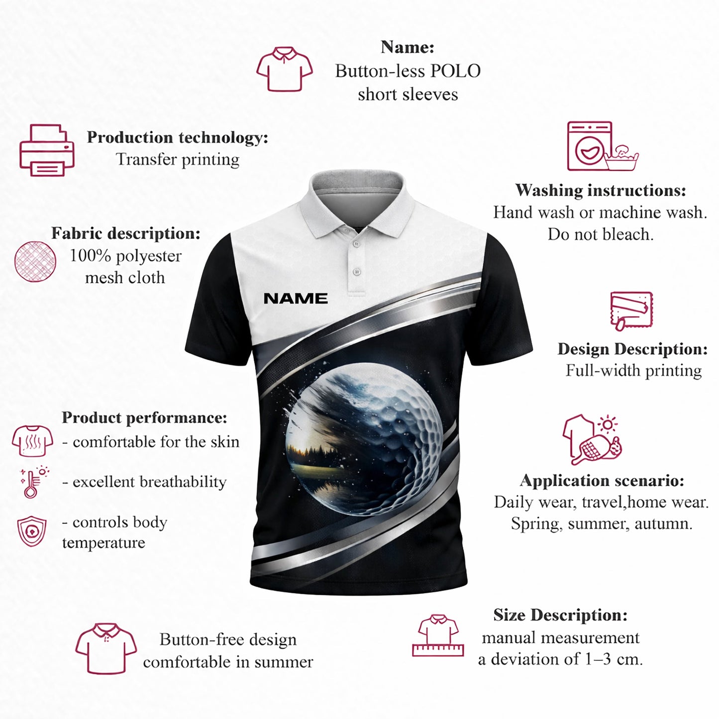 Custom Golf Polo Shirt 3D Golf Ball Black White Performance Polo Personalized Name Shirt GIA26032301_4.jpg