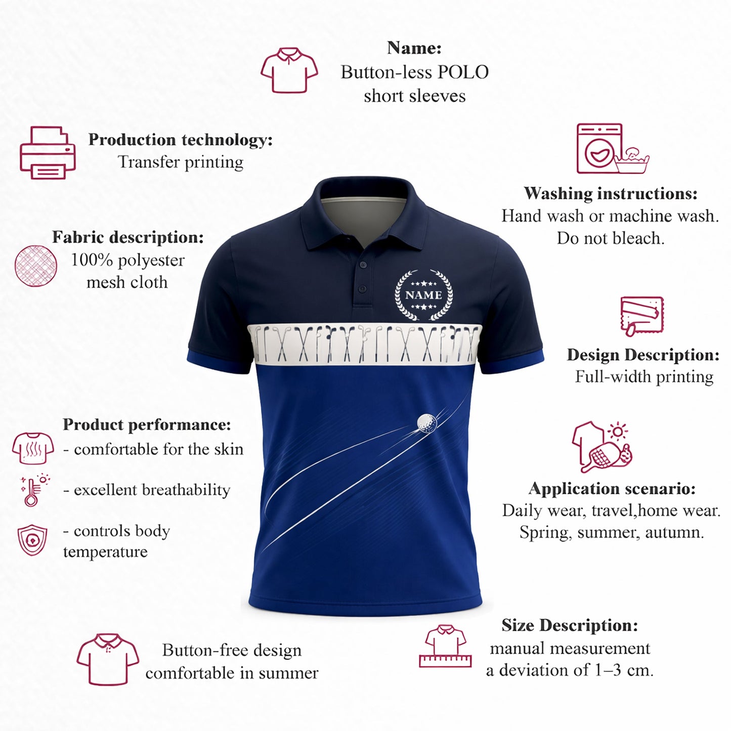 Golf Polo Shirt Personalized Name Classic Golf Clubs Pattern Performance Polo Blue White Unisex GIA26032302_4.jpg