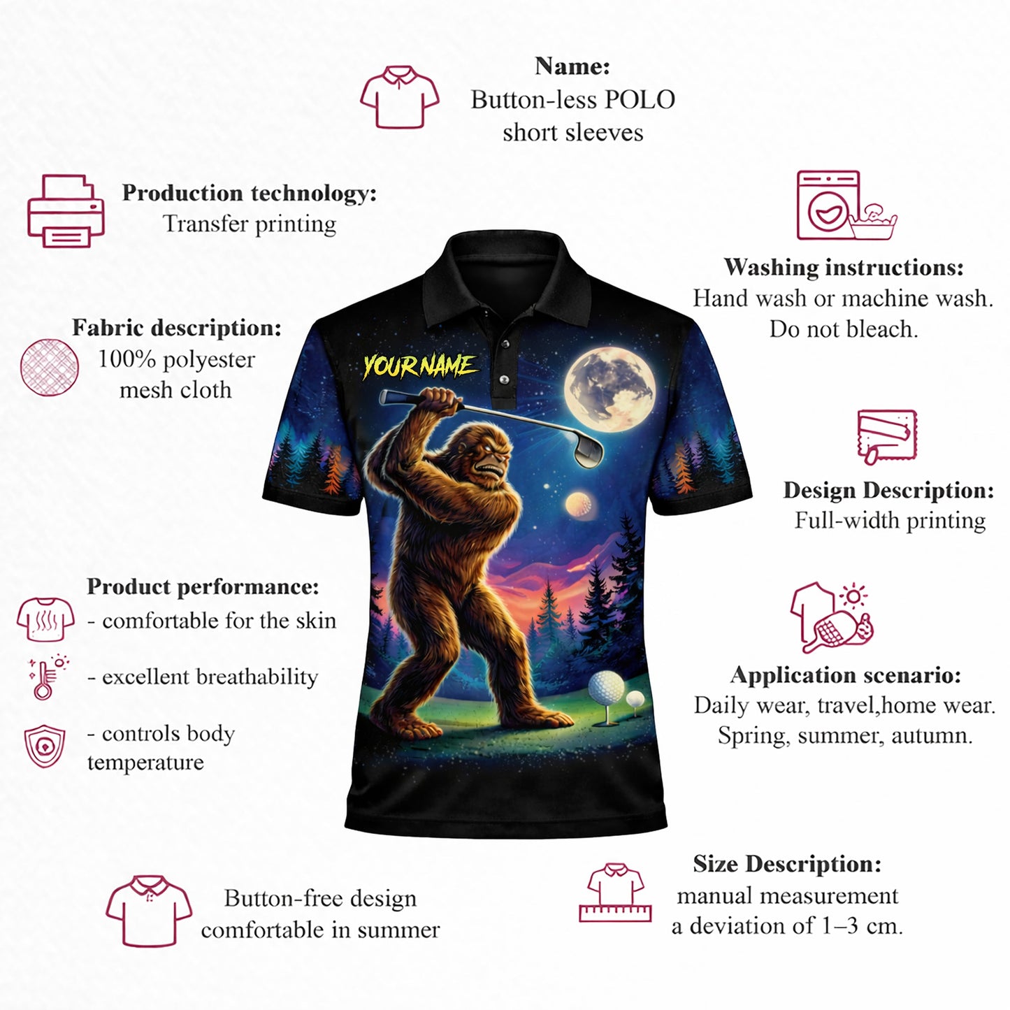 Funny Bigfoot Golf Polo Shirt Personalized Name Sasquatch Golfer Night Scene Graphic Shirt GIA26040101_4.jpg