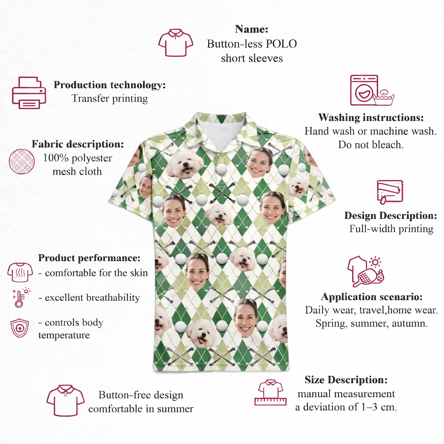 Custom Face and Pet Photo Golf Polo Shirt Green Argyle GIA26041504_4.jpg