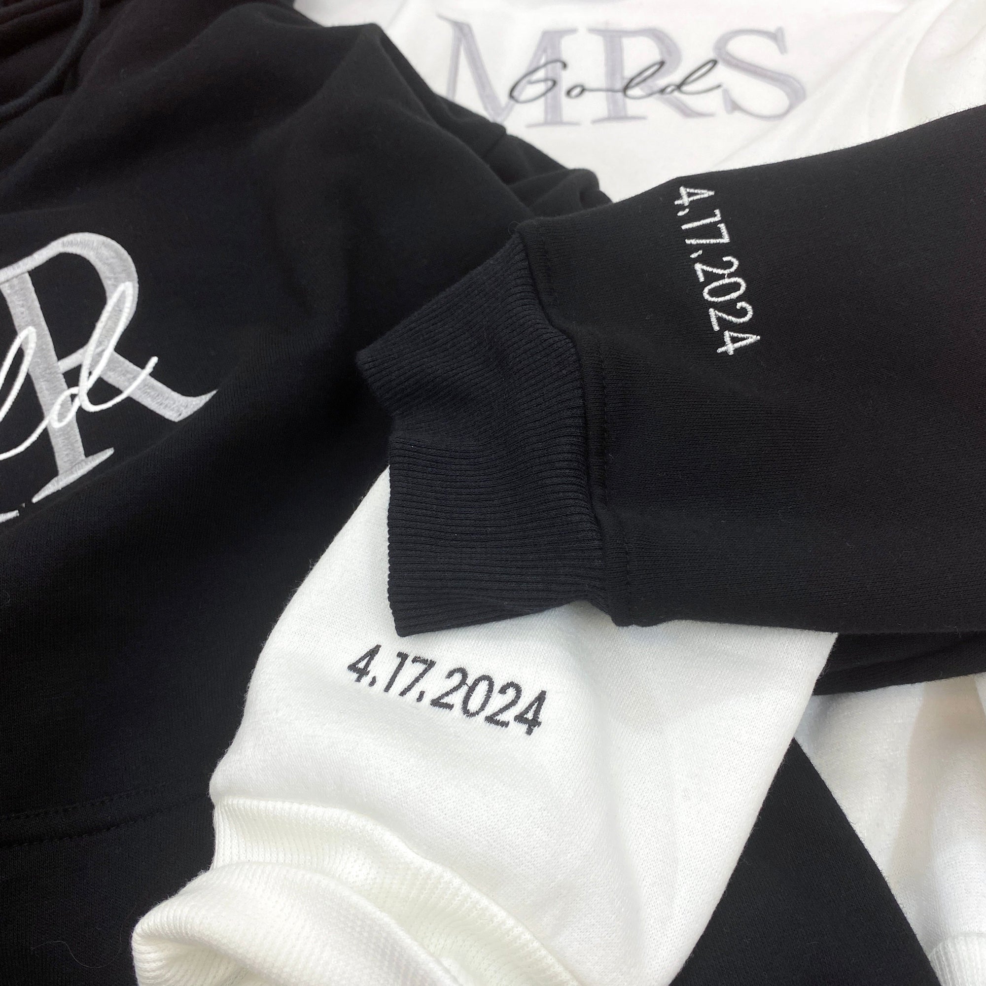 Mrs And Mr Embroidered Sweatshirt, Date On Sleeve IMG_E3471.1.jpg