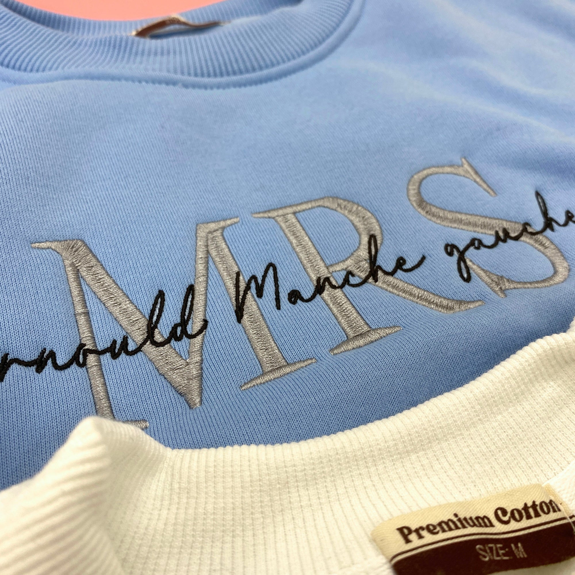 Mrs And Mr Embroidered Sweatshirt, Date On Sleeve IMG_E3597.1.jpg