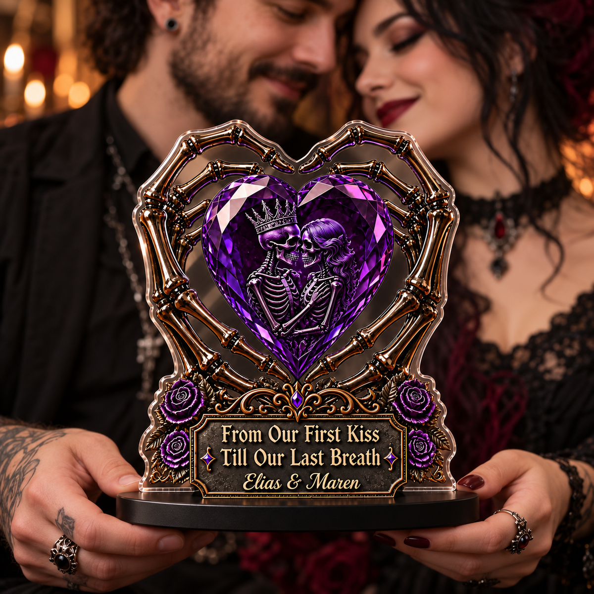 From Our First Kiss – Personalized Photo Custom Shape Acrylic Plaque – Halloween Couple Gift