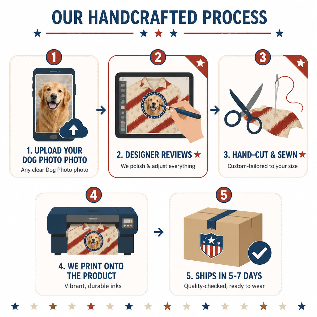 Patriotic Dog Dad Hawaiian Shirt – Custom Pet Photo - How it is made