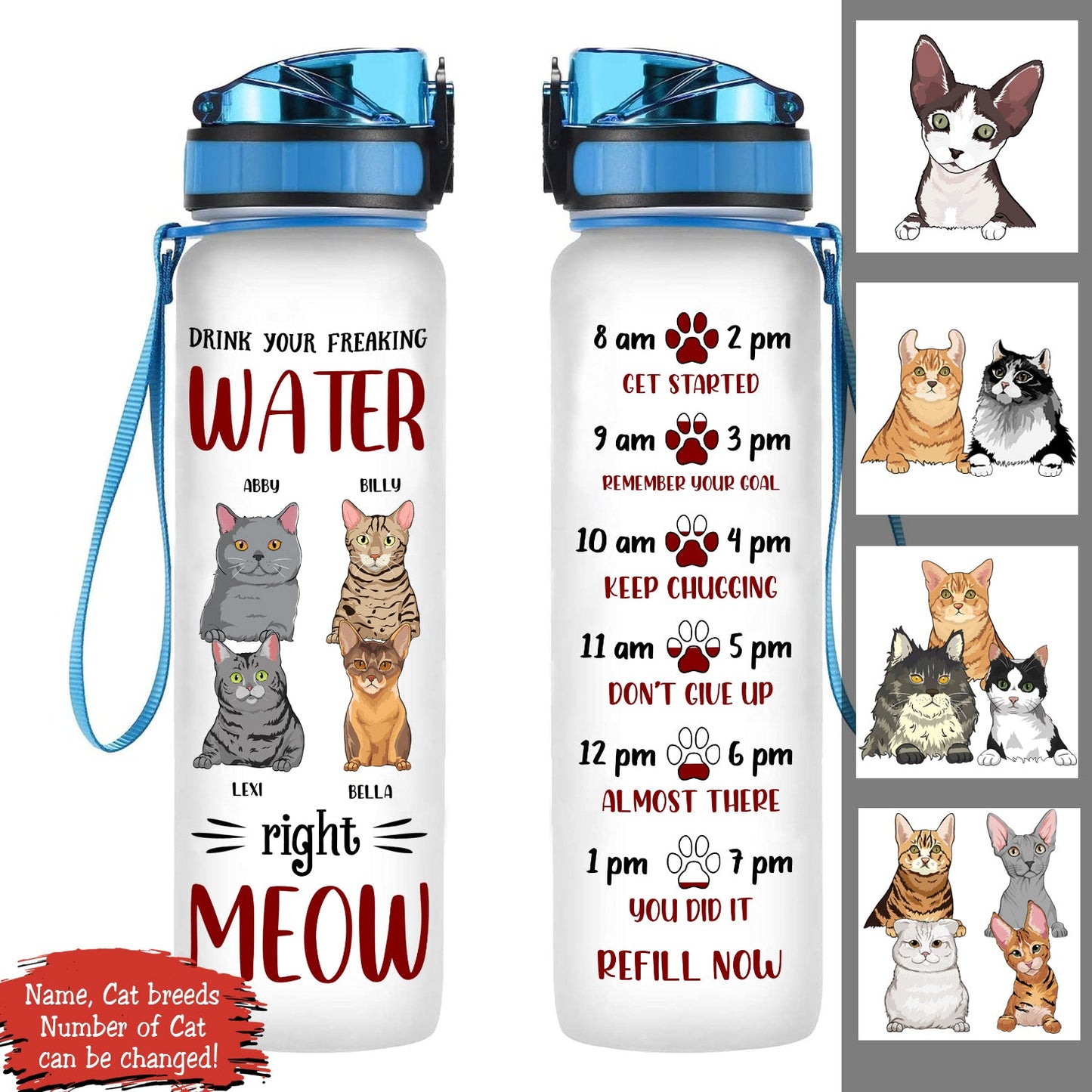 Drink Your Water Right Meow Personalized Water Tracker Bottle Cat Mom banner.2.1.jpg