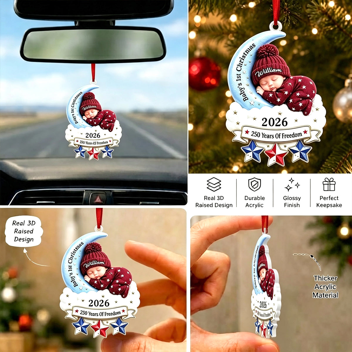Sleeping Baby Acrylic Ornament - Real 3D Raised Ornament