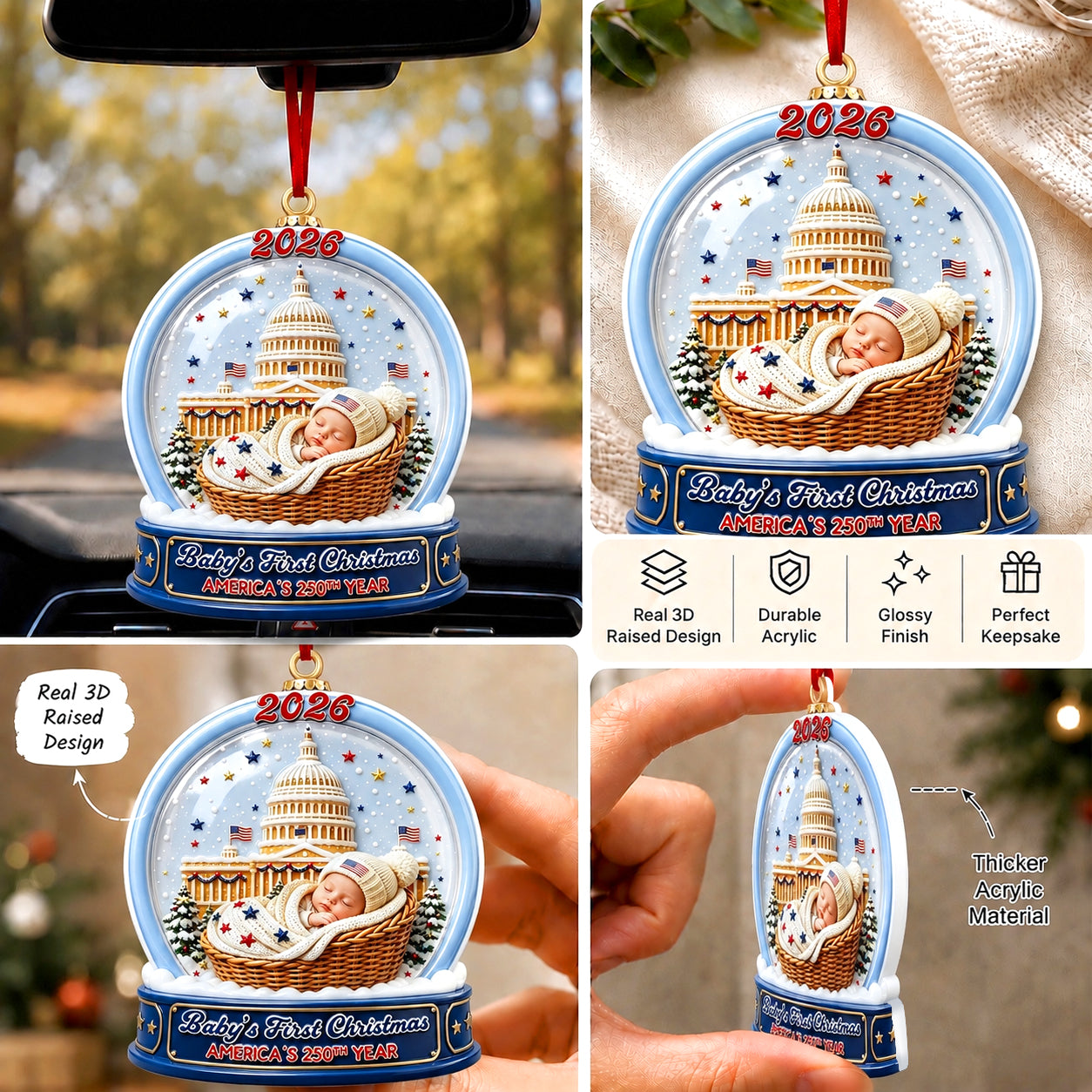 250th Baby Ornament 250th Anniversary - Real 3D Raised Ornament