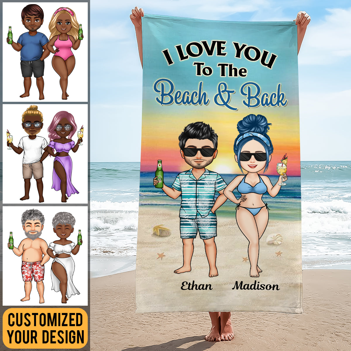 I Love You To The Beach And Back - Personalized Beach Towel - Gift For Couple, Beach Vacation, Summer Gift bn-fb-64952263644c4d00082b14ab.jpg