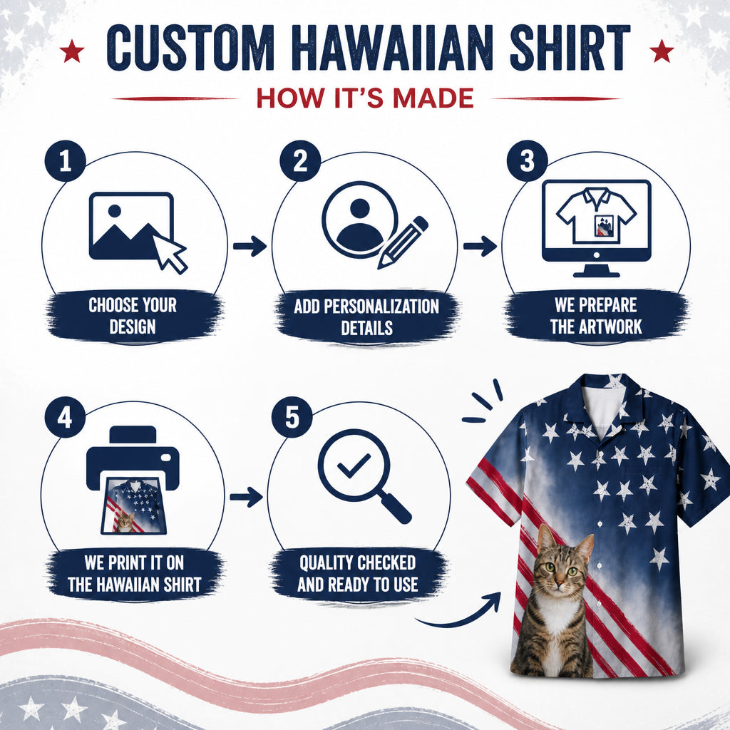 Custom Photo Patriotic Cat Hawaiian Shirt - How it is made
