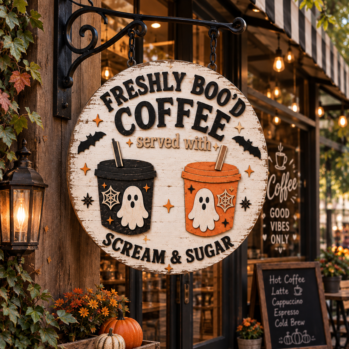 Halloween Coffee Door Hanger - Gift For Coffee Owner, Firends d7ed07e5-510e-43ec-a3fb-77362024db66-5.png