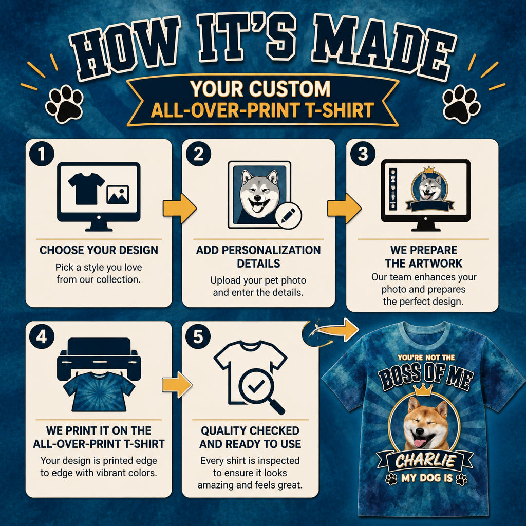 Boss Of Me Pet Photo AOP Tee - How it is made