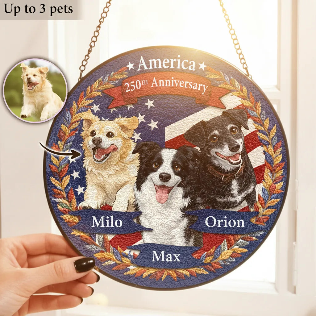 America 250th Anniversary Pet - Upload Photo Stained Glass Suncatcher