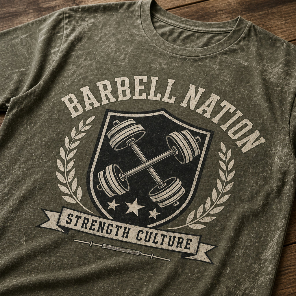 Barbell Nation Strength Crest Tee - T-Shirt - All over printed e8d229cc-e320-43cb-8b2a-b710949fec02.jpg