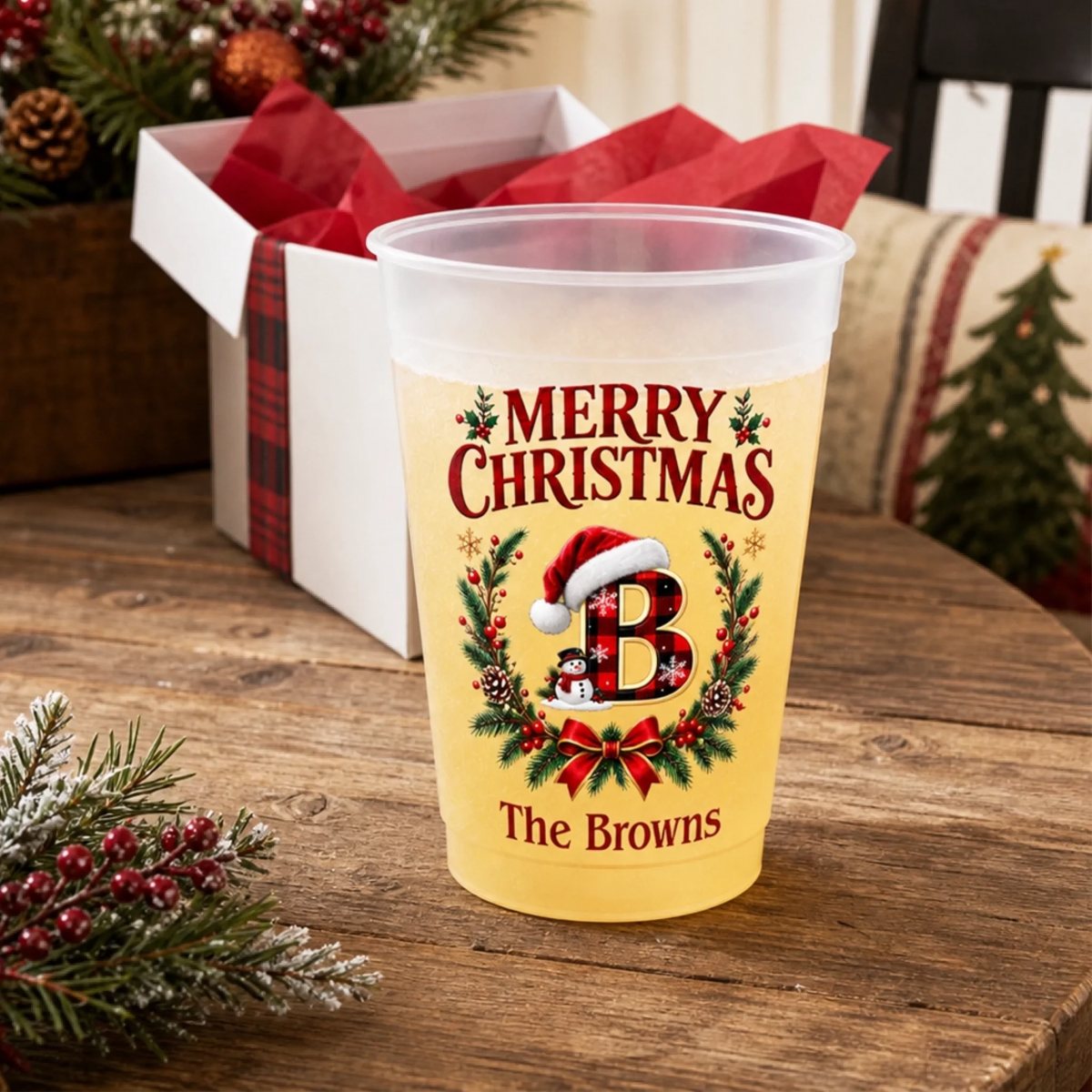 Custom Initial Family Name Christmas Gifts - Personalized Plastic Cups - Christmas Drinkware For Party f6952669-686c-4c03-9d3a-ac3d8b8805e2-3.png
