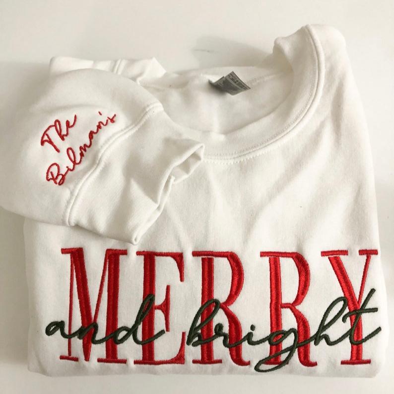 Embroidered merry and bright crewneck cozy sweatshirt holiday Christmas gifts anniversary custom sleeves housewarming gift Santa gift il_794xN.4402776143_1y3a.jpg