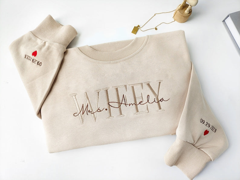 Wifey Embroidered Sweatshirt,Personalized Wife Sweatshirt ,Custom last name Bridal Sweatshirt , Engagement Sweatshirt ,Gift for Her il_794xN.5078243394_5beq_1.jpg?v=1743403098