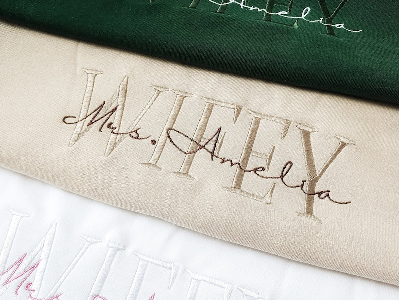 Wifey Embroidered Sweatshirt,Personalized Wife Sweatshirt ,Custom last name Bridal Sweatshirt , Engagement Sweatshirt ,Gift for Her il_794xN.5126471567_ks47_1.jpg?v=1743403098