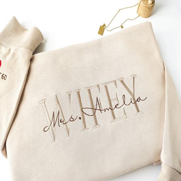 Wifey Embroidered Sweatshirt,Personalized Wife Sweatshirt ,Custom last name Bridal Sweatshirt , Engagement Sweatshirt ,Gift for Her il_794xN.5126471897_qh1x_1.jpg?v=1743403098