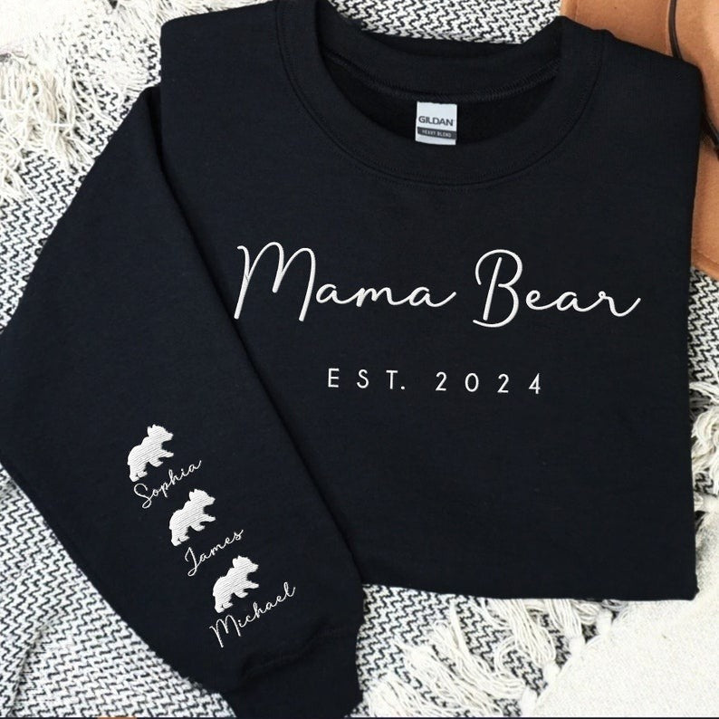Custom Embroidered Mama Bear Est Sweatshirt with Kid Names, Funny Mother Day Gift for Mom, Personalized Name on Sleeve New Mom Gift il_794xN.5827489368_ocxz_1.jpg